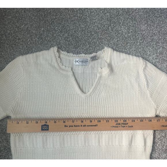VTG Knit Sweater Pullover Cottagecore Coastal Nancy Meyers Scallop Petite Medium - Picture 8 of 9